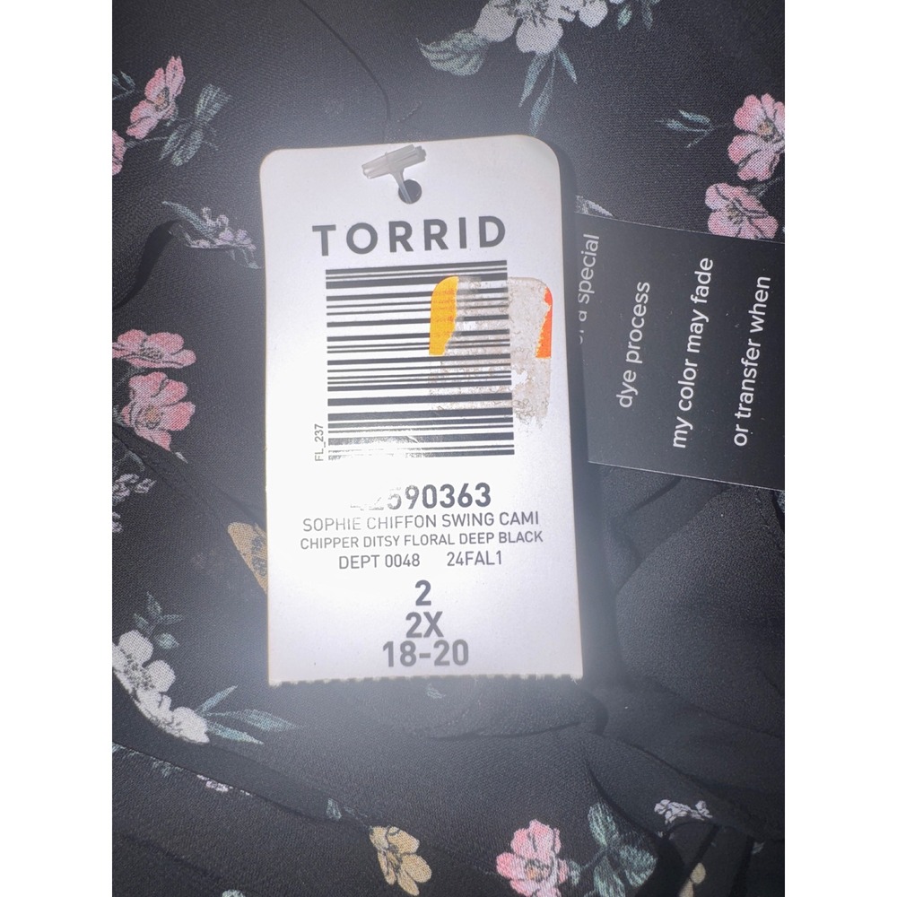 Torrid Sophie Cami Tank Top size 2 Black Floral Chiffon V-Neck Adjustable Strap - Picture 5 of 5